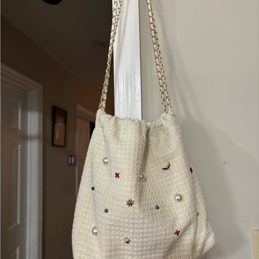 Elegant Cream Beaded Women's Bag